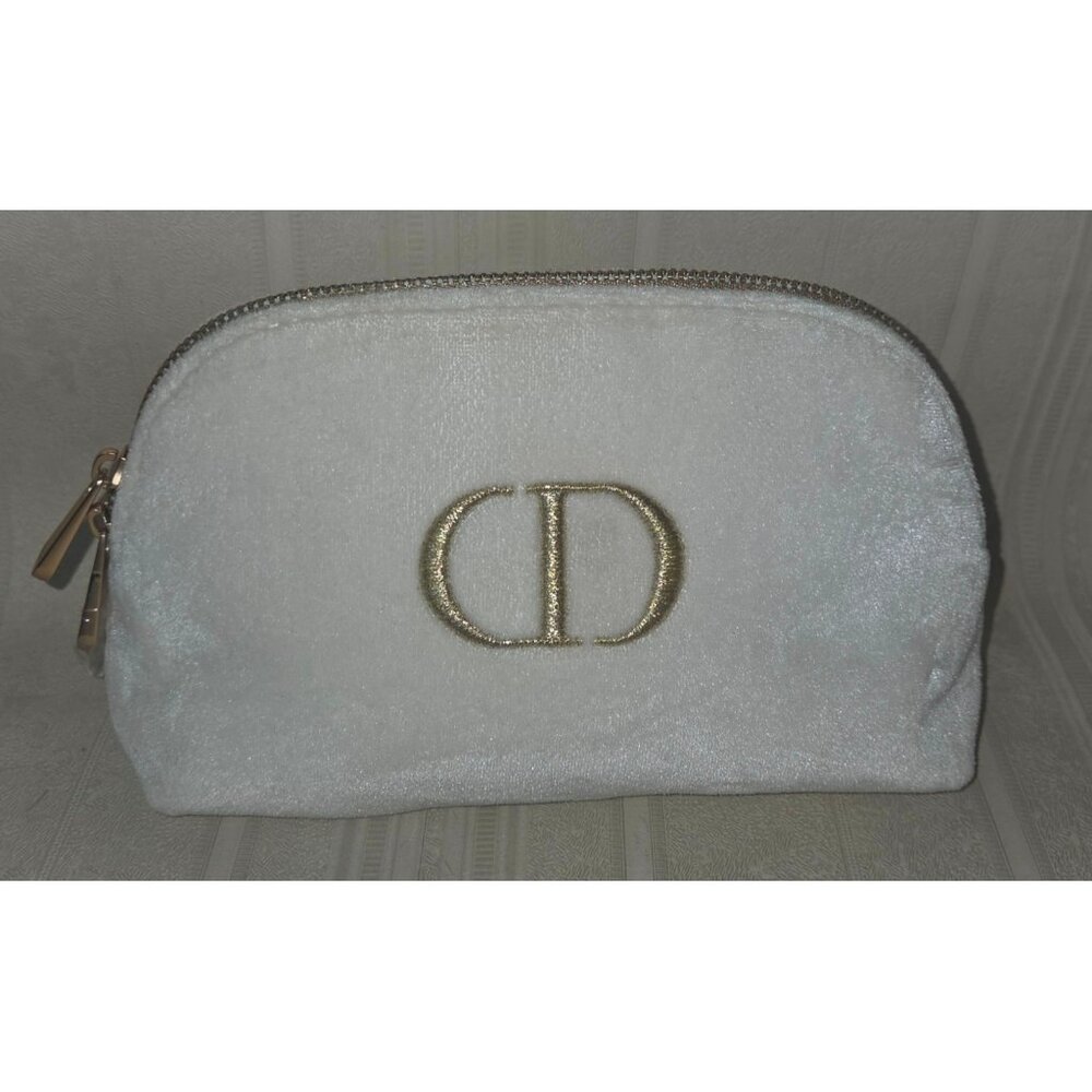 Dior Cream Cosmetic Pouch with Gold CD Emblem